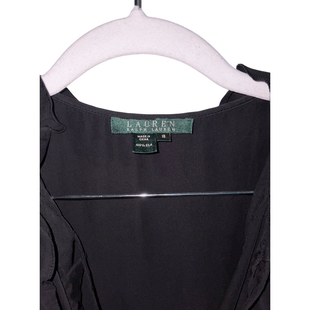 Lauren Ralph Lauren Silk Blouse Black Ruffle V-Neck Sleeveless Womens Size 10 - Picture 3 of 8